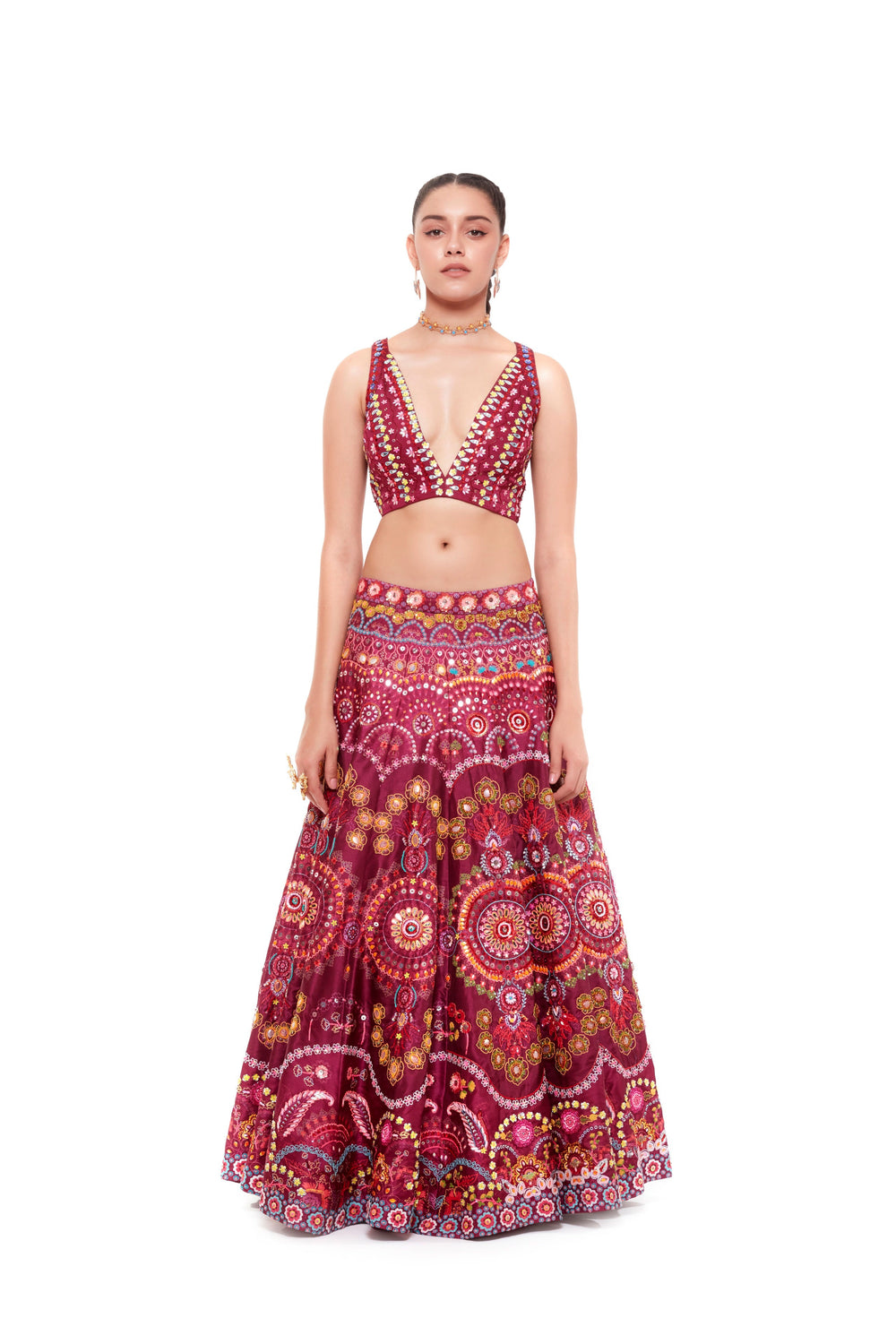 Magenta Emb.Blouse And Magenta Emb.Skirt-Siddhartha Bansal