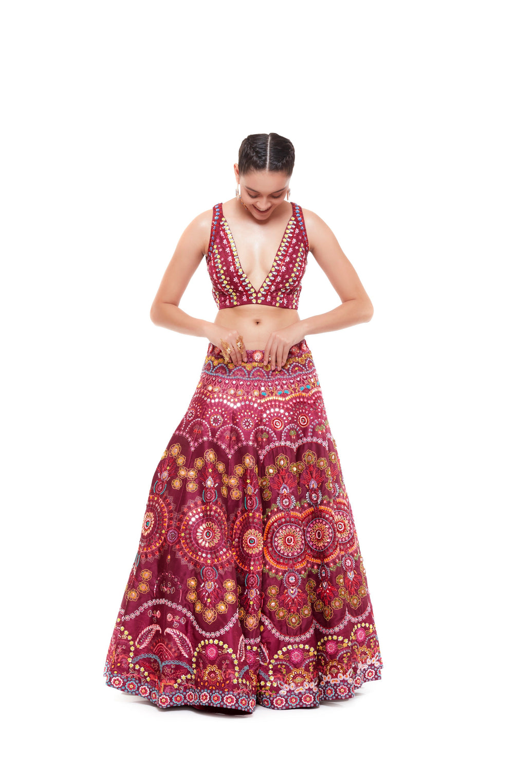 Magenta Emb.Blouse And Magenta Emb.Skirt-Siddhartha Bansal