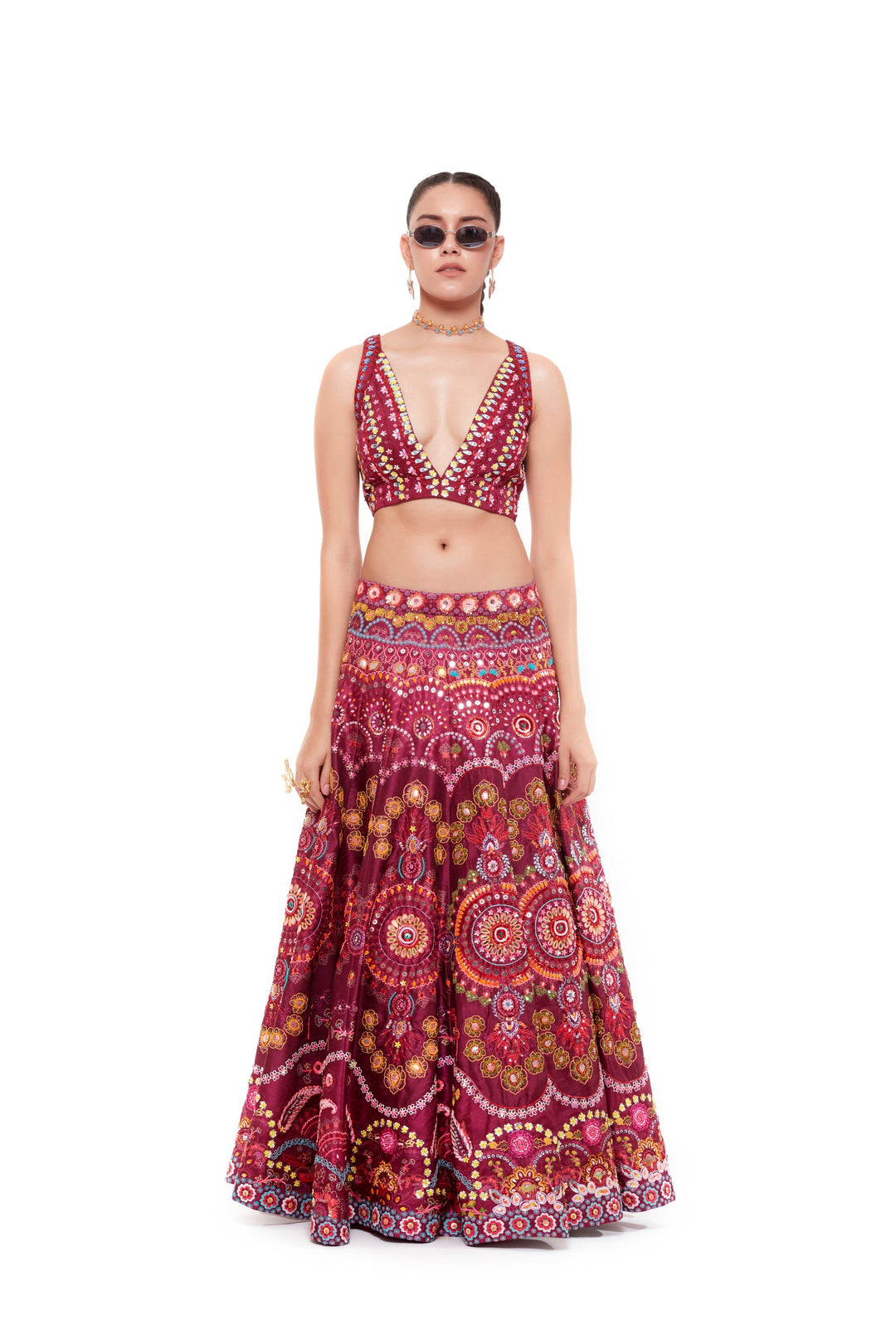 Magenta Emb.Blouse And Magenta Emb.Skirt-Siddhartha Bansal