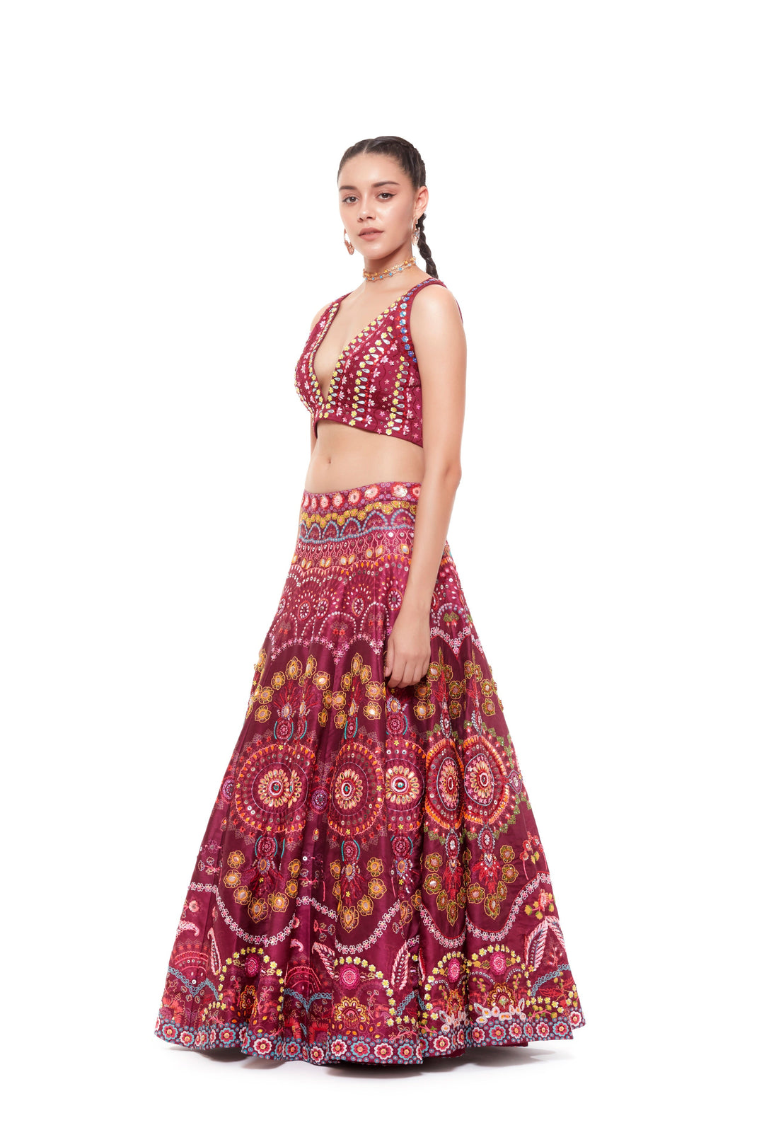 Magenta Emb.Blouse And Magenta Emb.Skirt-Siddhartha Bansal