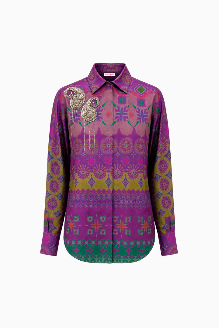 Imperial Purple Mosaic Silk Shirt-Shirts-Siddhartha Bansal