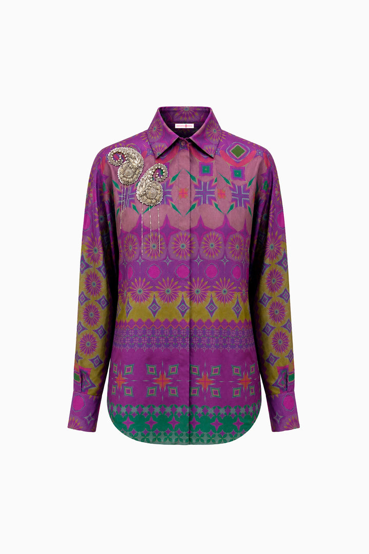 Imperial Purple Mosaic Silk Shirt