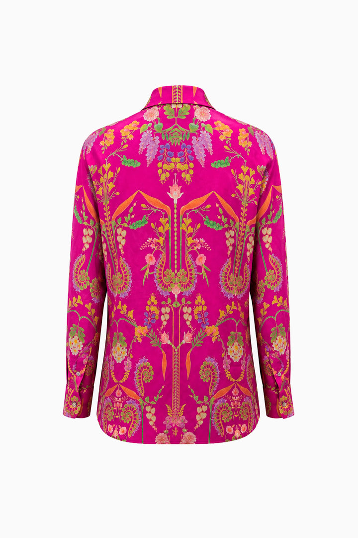 Fuchsia Flora Baroque Silk Shirt-Shirts-Siddhartha Bansal