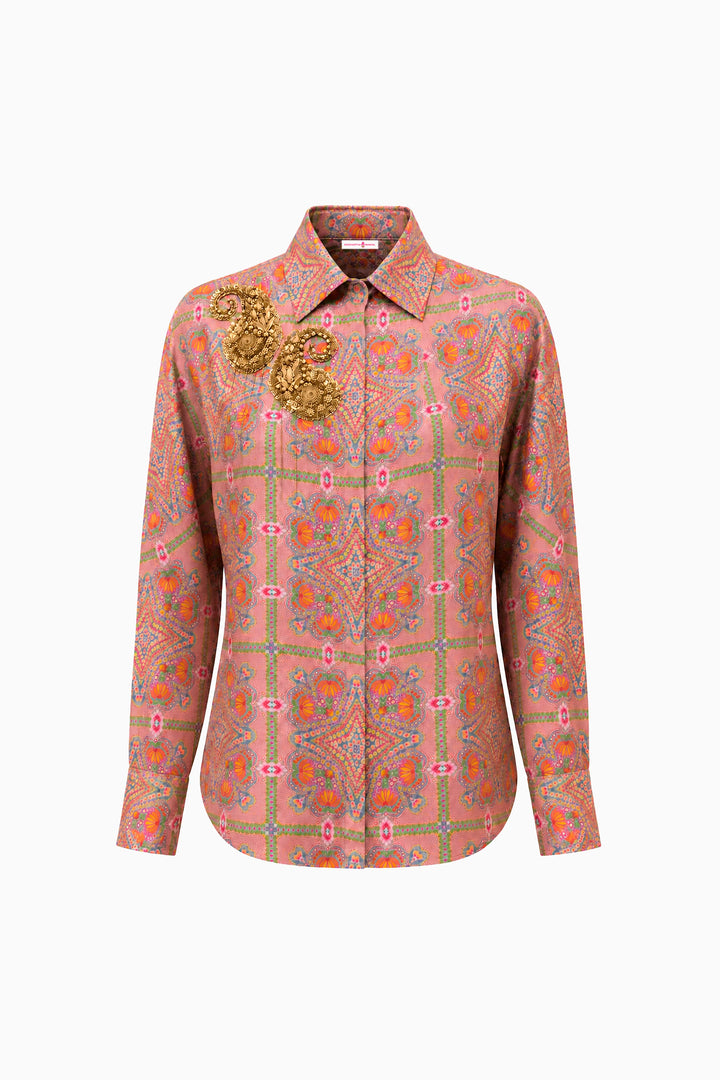 Coral Matrix Odyssey Silk Shirt-Shirts-Siddhartha Bansal
