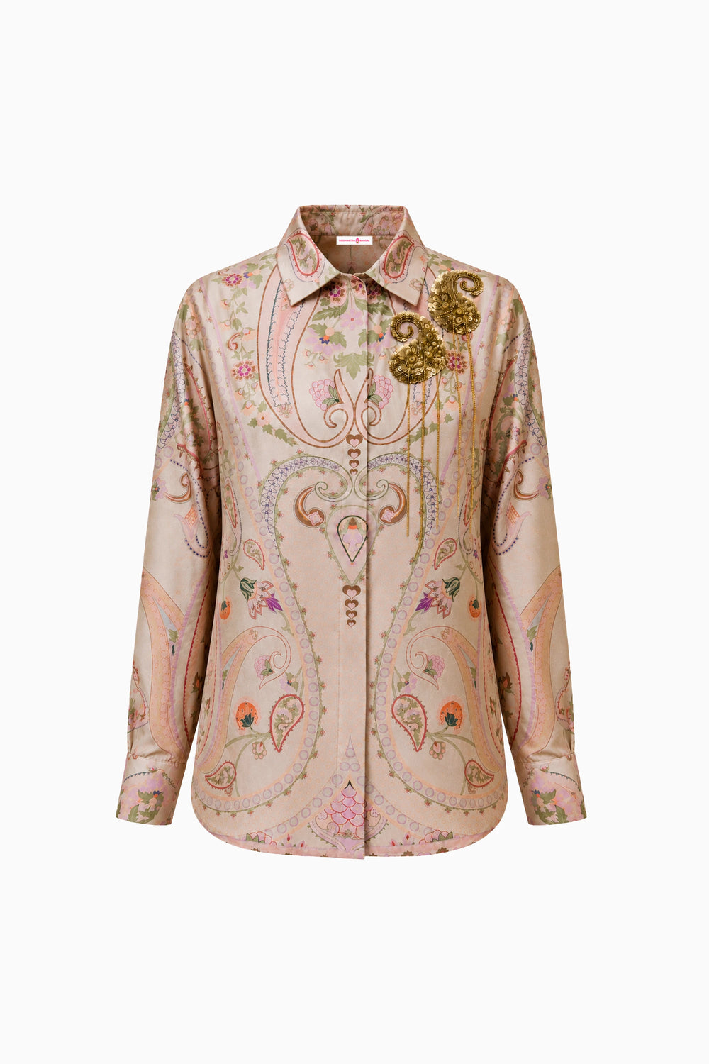 Ivory Baroque Crest Silk Shirt-Shirts-Siddhartha Bansal