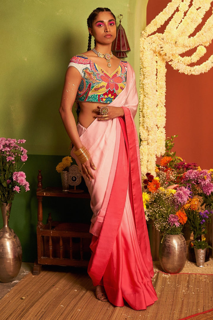 Mastani Pink Ombre Saree Set-Siddhartha Bansal
