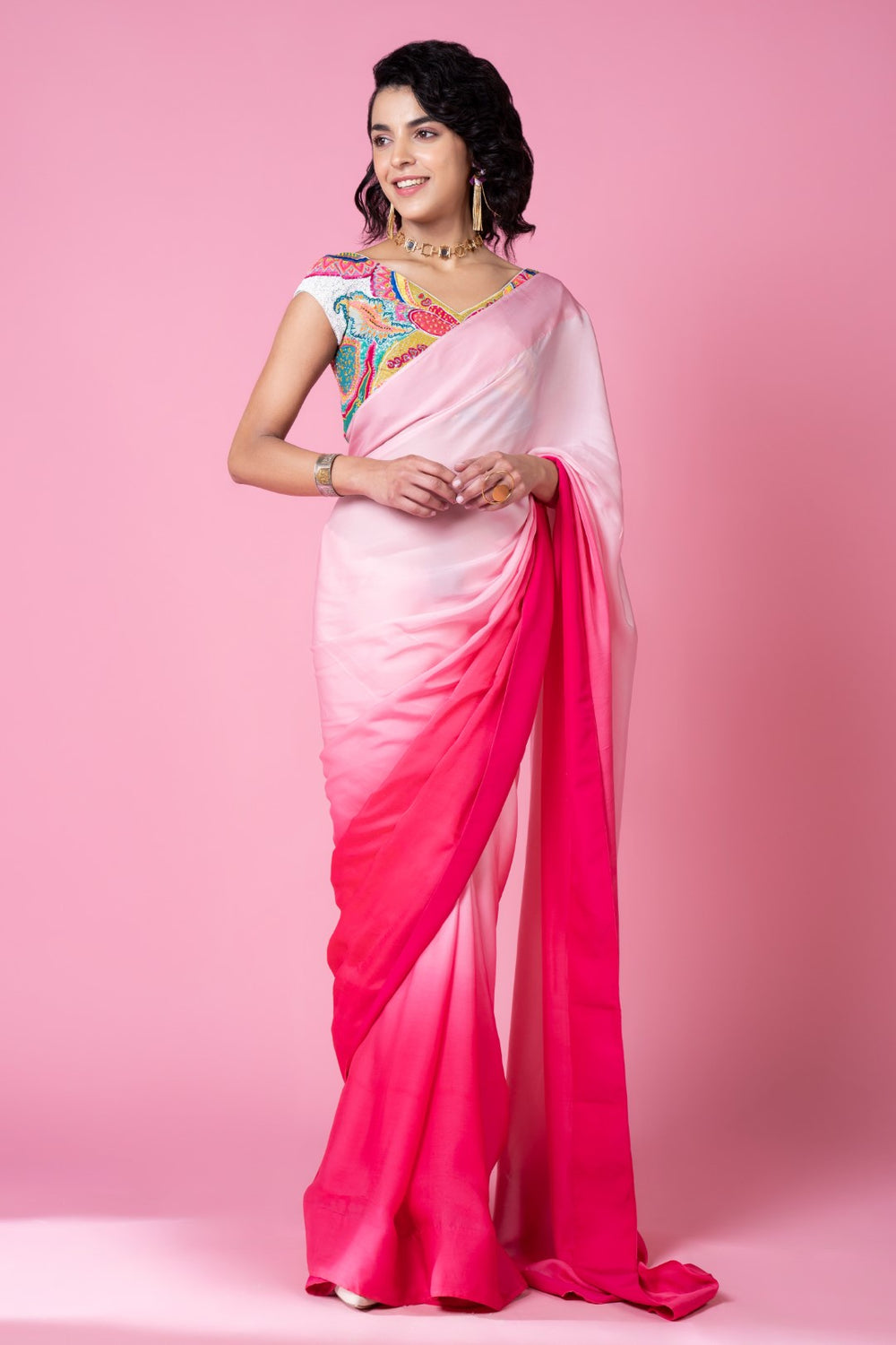 Mastani Pink Ombre Saree Set-Siddhartha Bansal