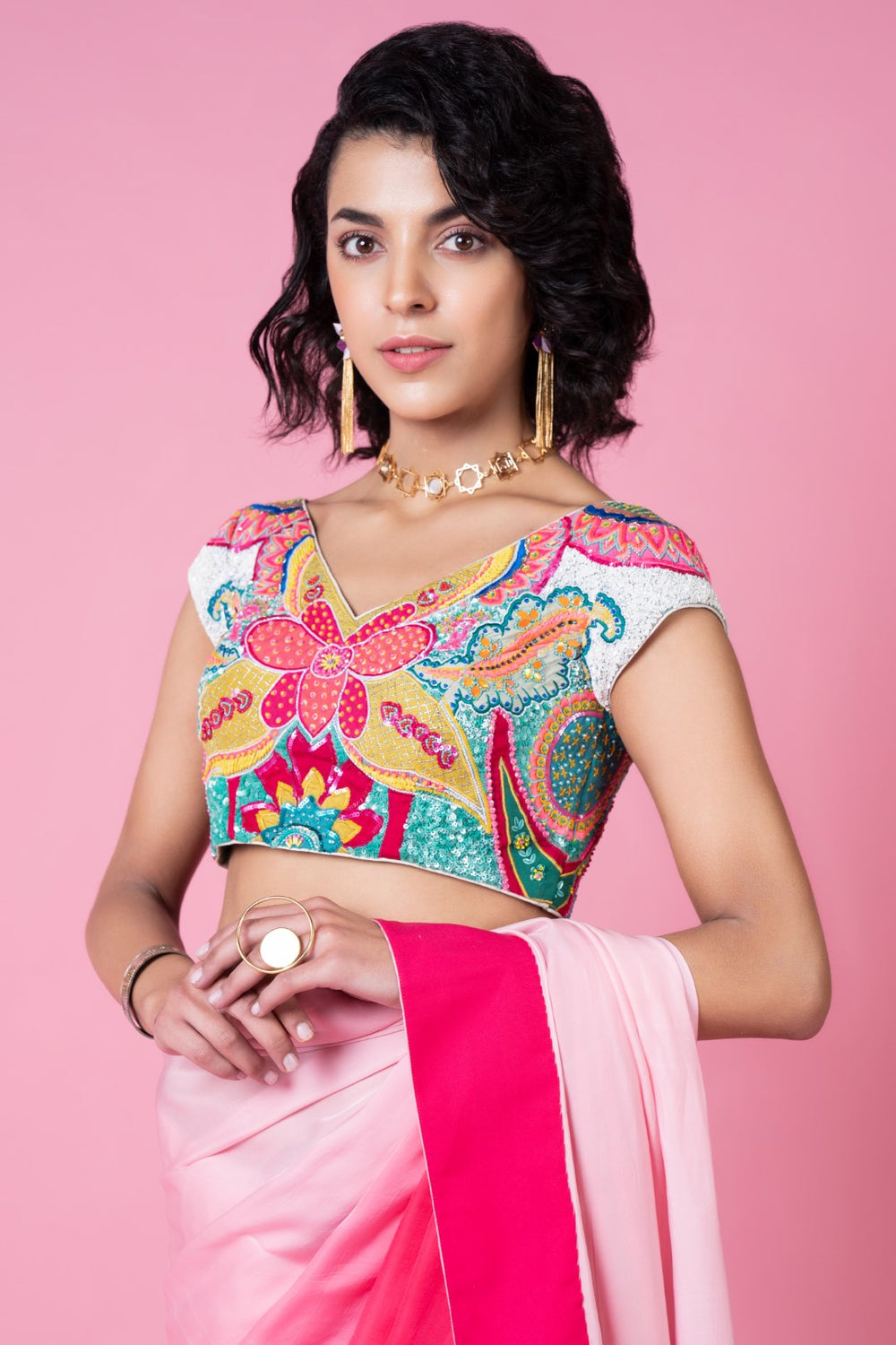 Mastani Pink Ombre Saree Set-Siddhartha Bansal
