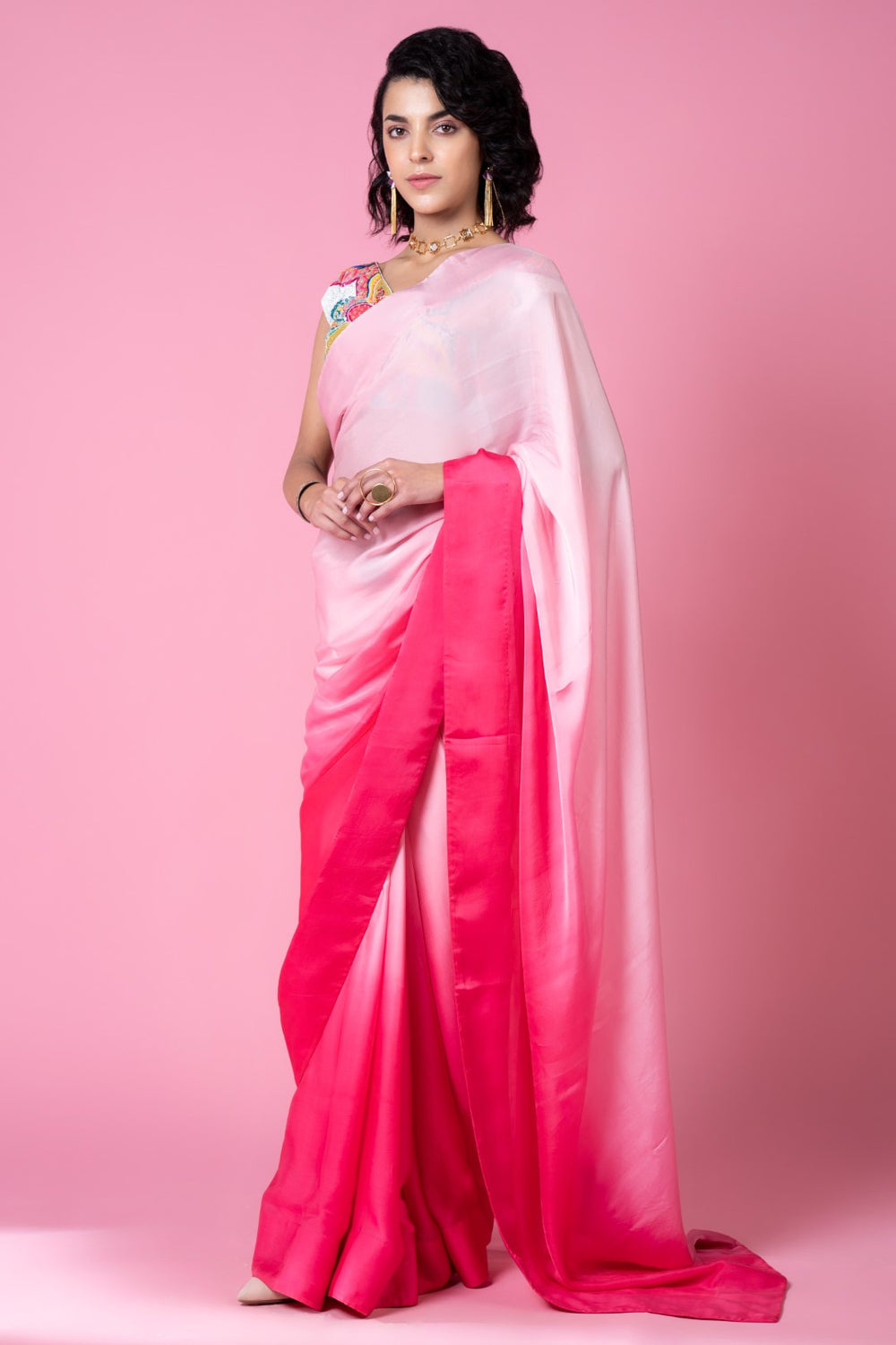 Mastani Pink Ombre Saree Set-Siddhartha Bansal