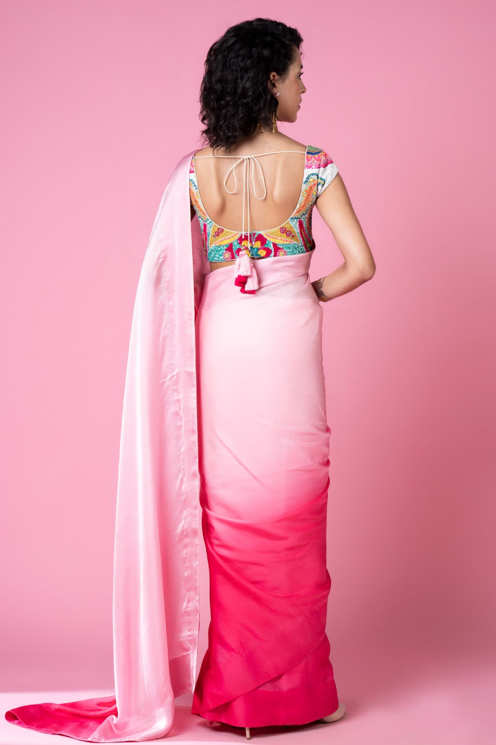 Mastani Pink Ombre Saree Set-Siddhartha Bansal