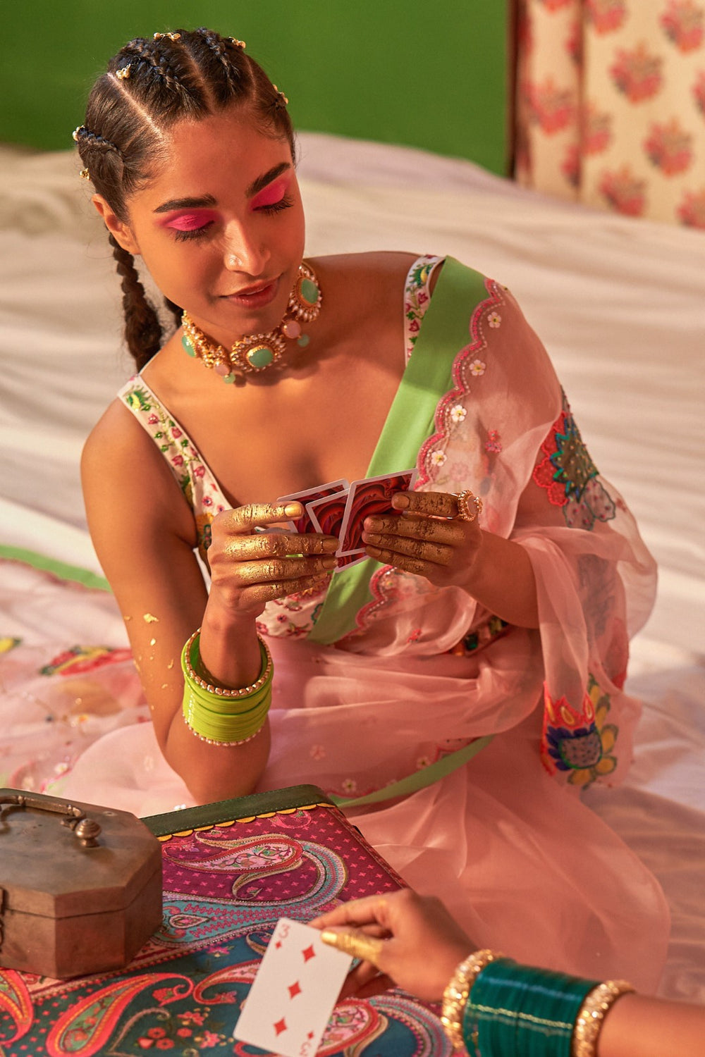 Powder Pink, Silk Organza Embroidered Saree Set-Siddhartha Bansal