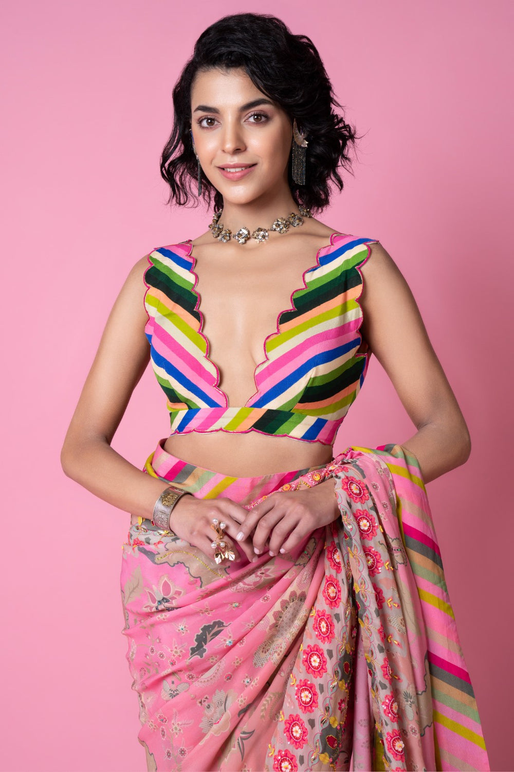Twilight Pink Ombre Embroidered Saree Set-Siddhartha Bansal