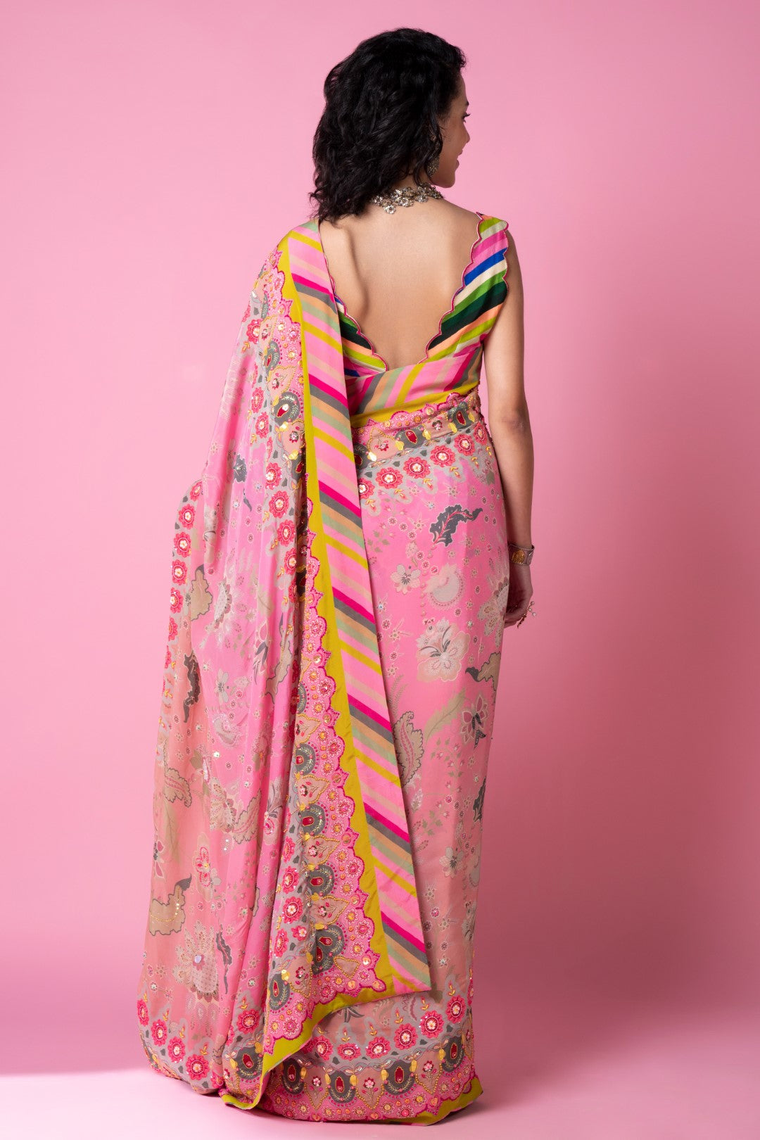Twilight Pink Ombre Embroidered Saree Set-Siddhartha Bansal