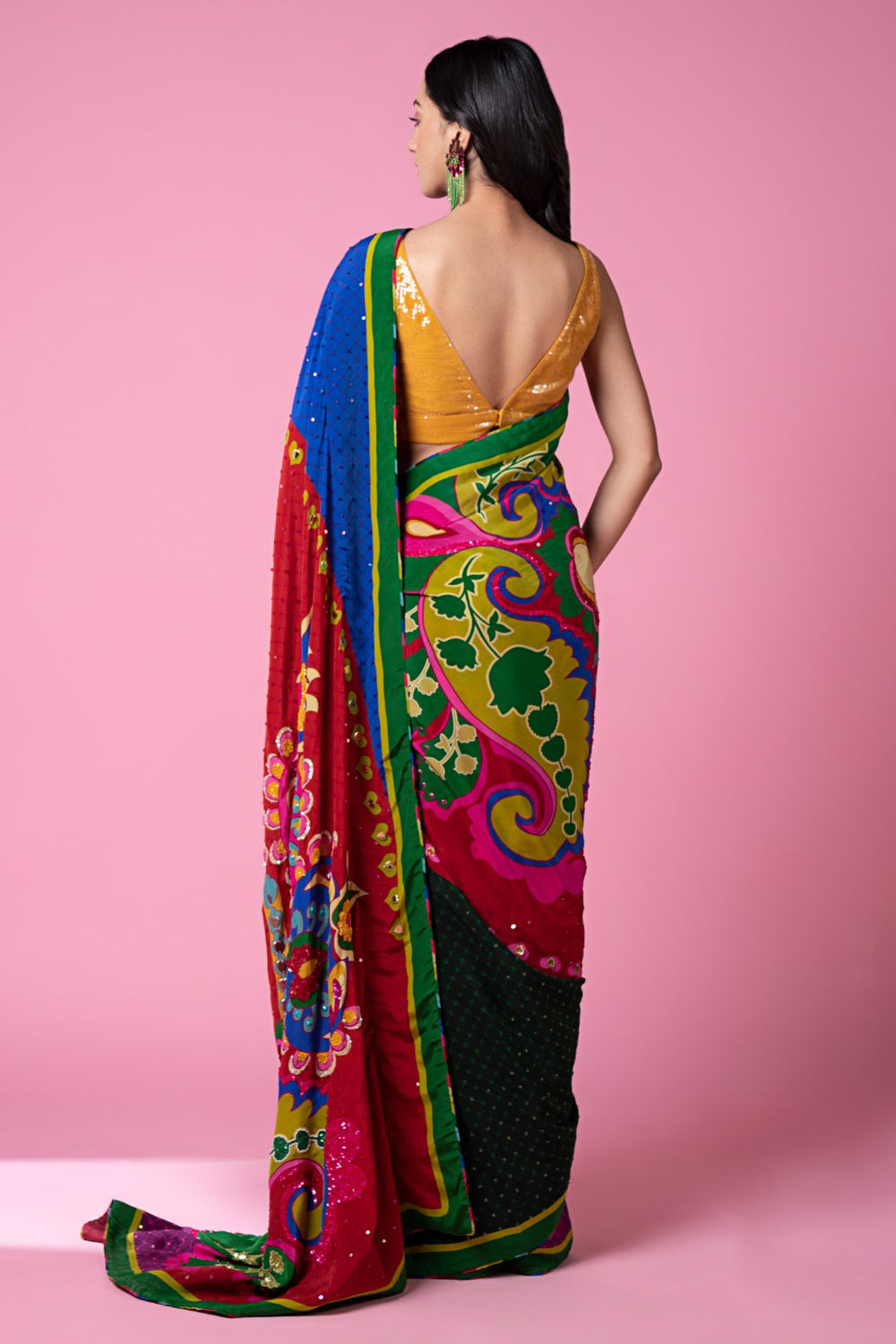 Royal Paisely, Salsa Red Embroidered Saree Set-Siddhartha Bansal