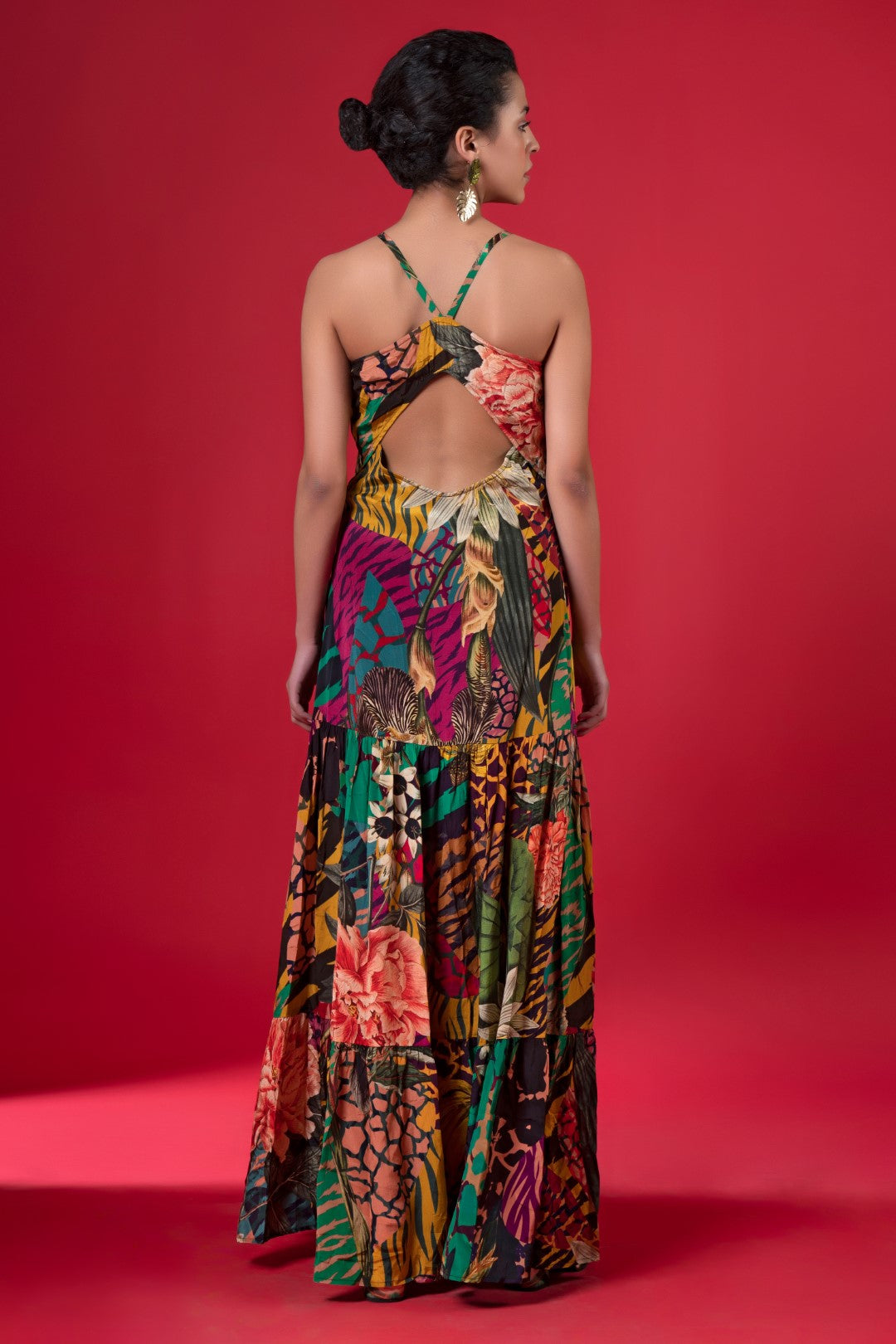 Juniper Print Front Bow Tie Tier Dress-Siddhartha Bansal