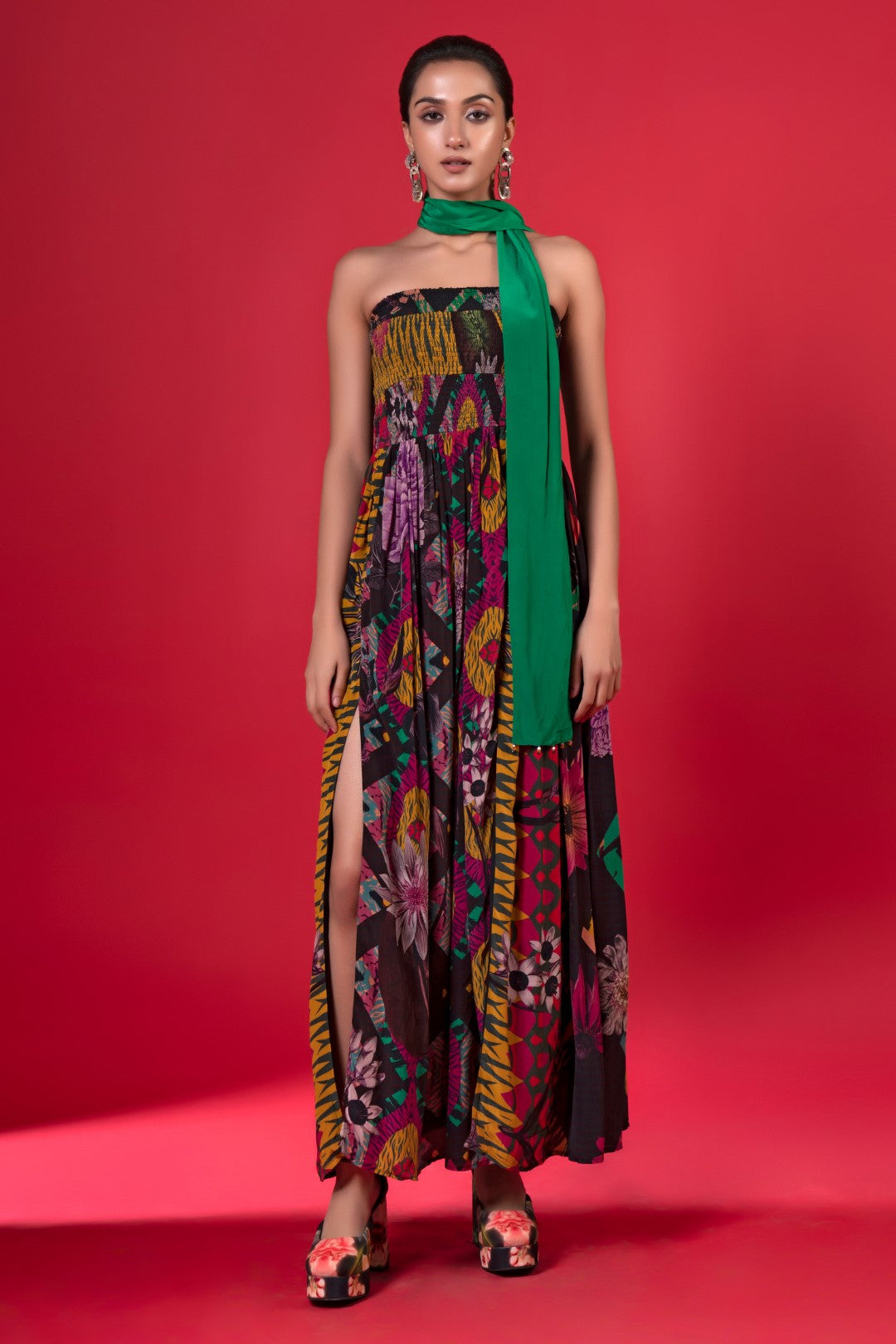 Juniper Print Front Slit Dress-Siddhartha Bansal