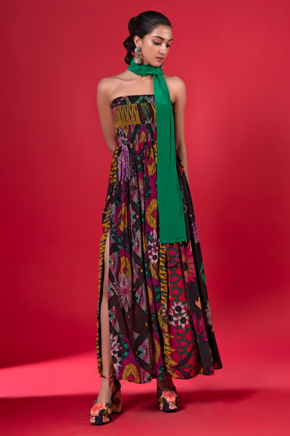 Juniper Print Front Slit Dress-Siddhartha Bansal