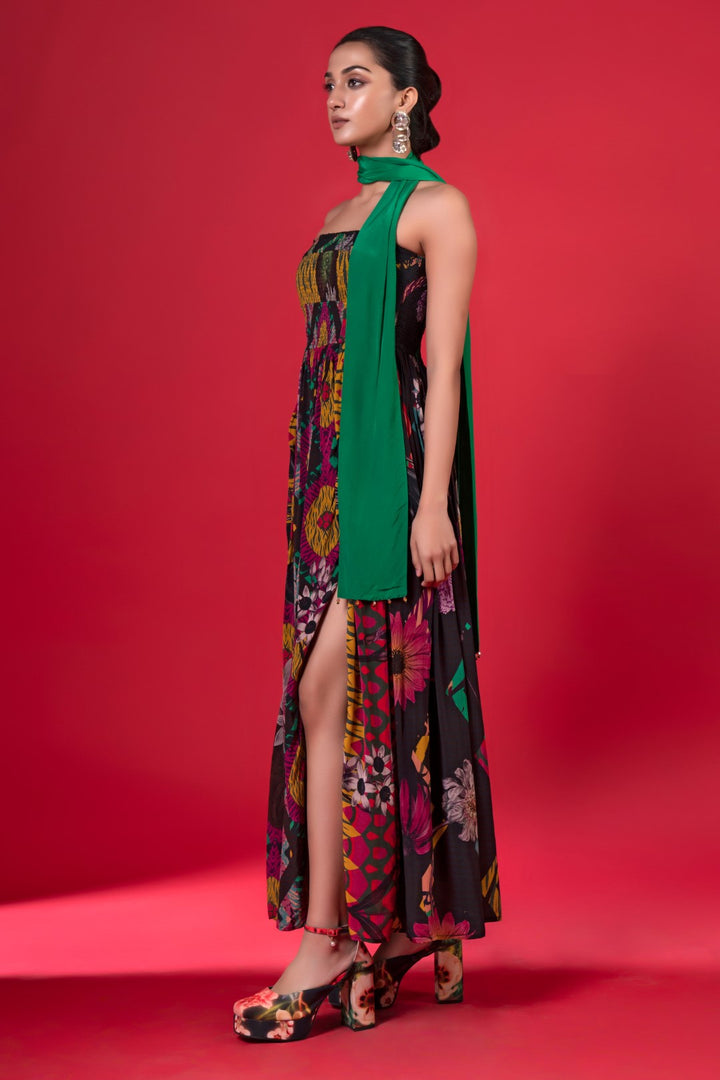 Juniper Print Front Slit Dress-Siddhartha Bansal