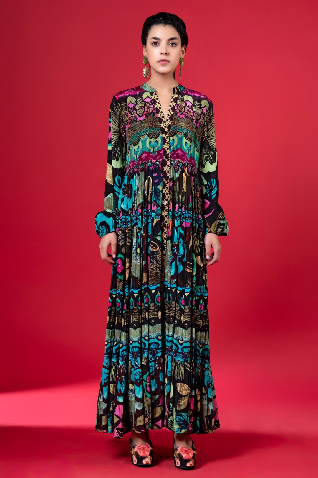 siddhartha bansal button front maxi dress Sylvan Print Front Button Down Tier Dress XL