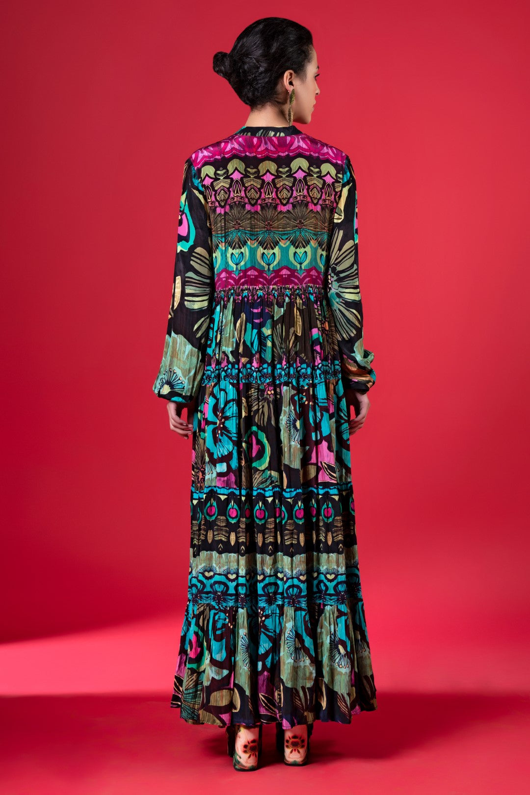Sylvan Print Front Button Down Tier Dress-Siddhartha Bansal