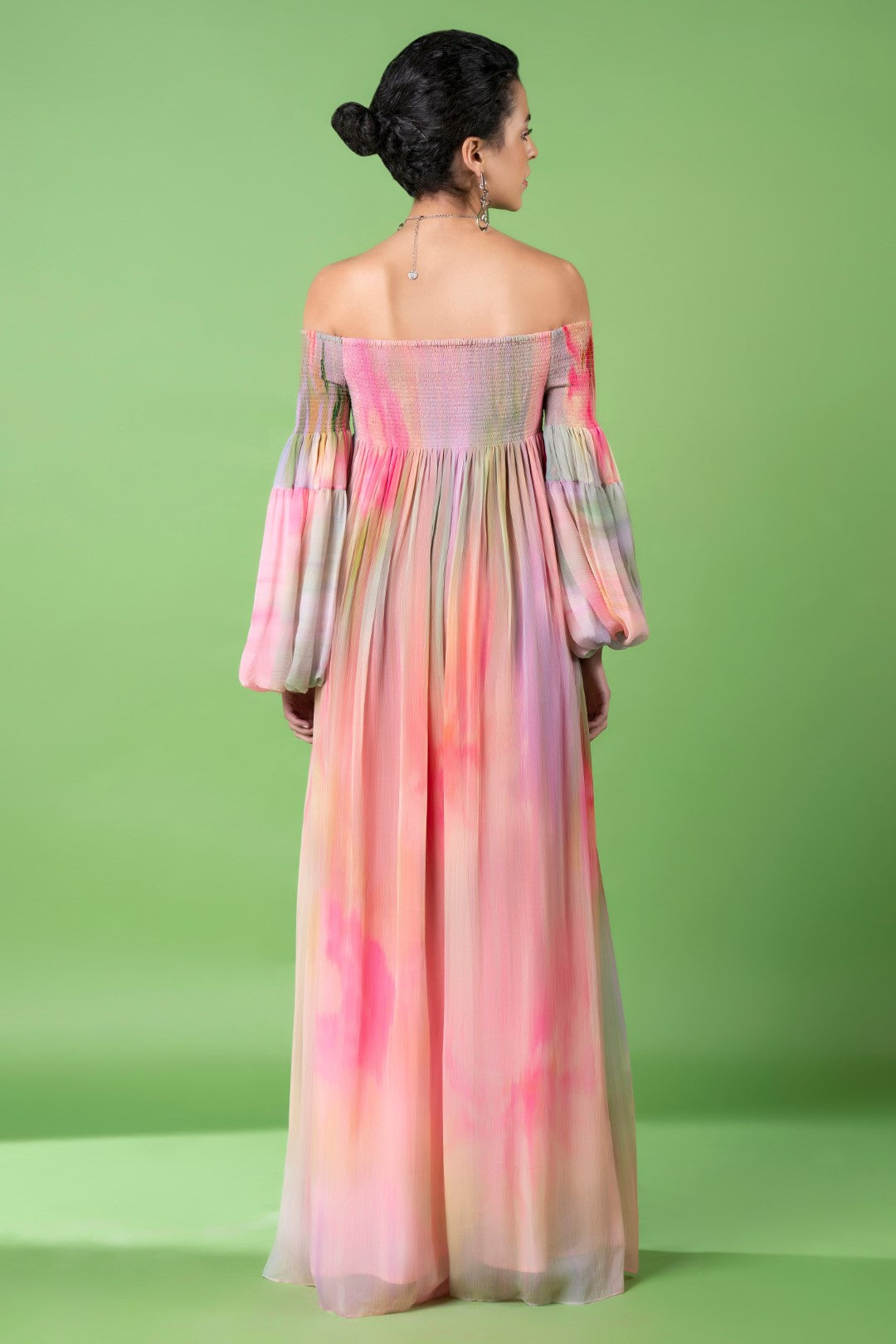 Drizzly Floral Off Shoulder Dress-Siddhartha Bansal