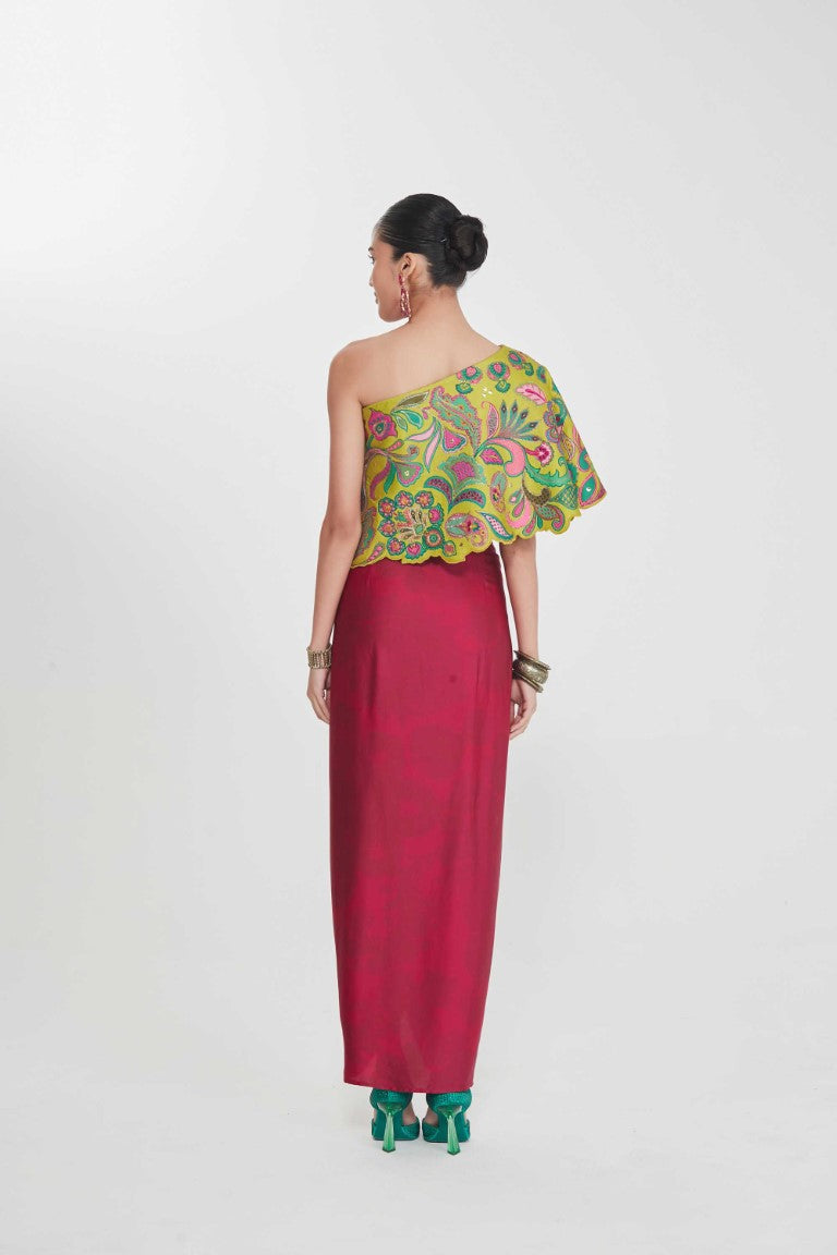 AMBER ONE SHOULDER TOP AND DRAPE SKIRT-Kaftan-Siddhartha Bansal