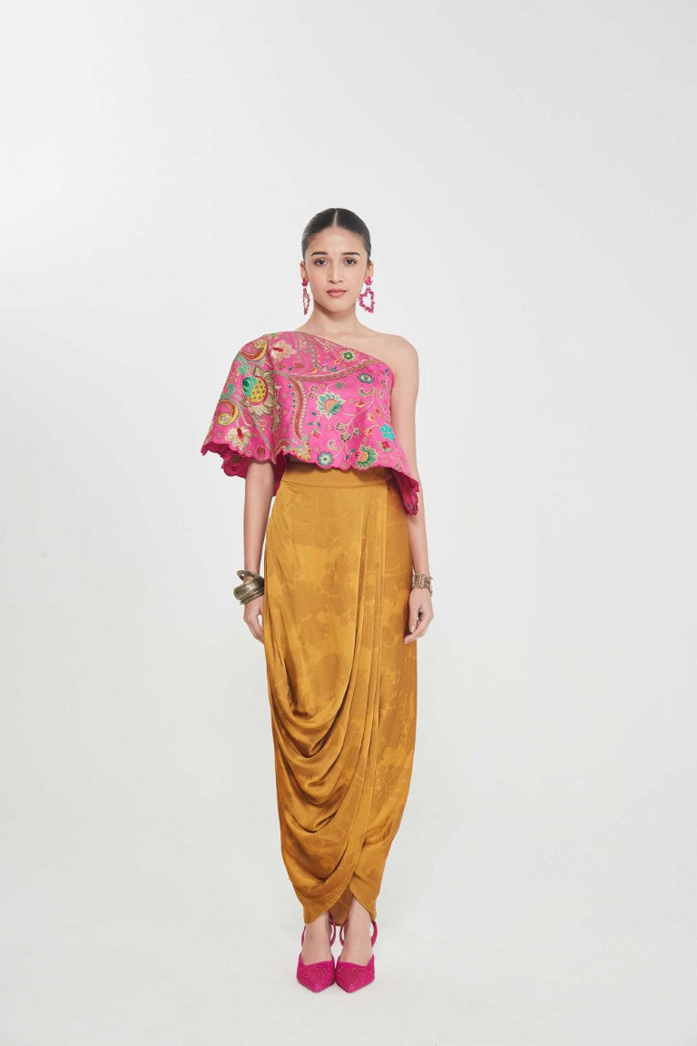 MASTANI ONE SHOULDER TOP AND DRAPE SKIRT-Kaftan-Siddhartha Bansal
