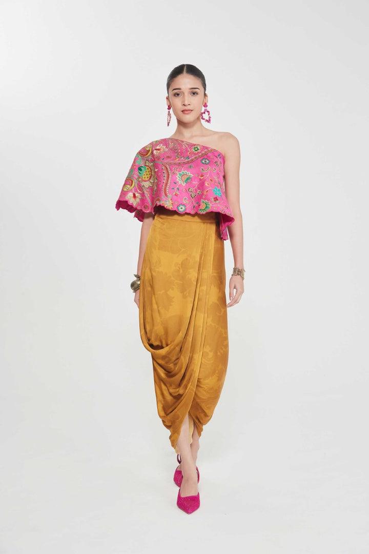 MASTANI ONE SHOULDER TOP AND DRAPE SKIRT-Kaftan-Siddhartha Bansal