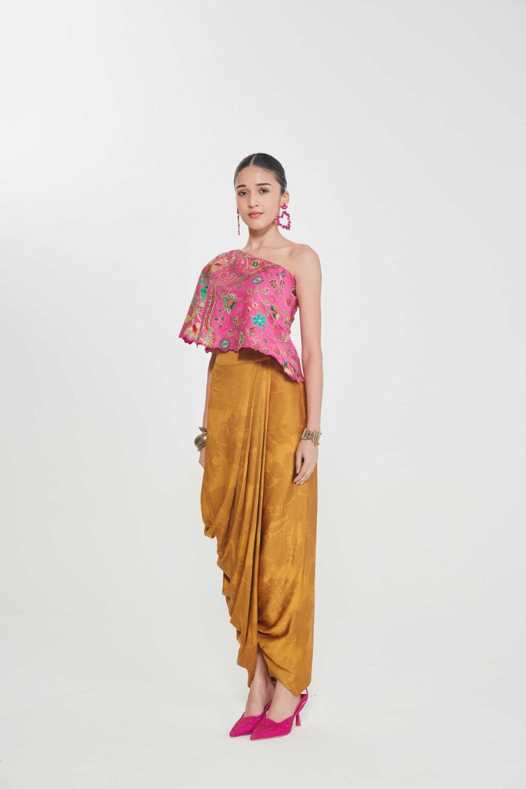 MASTANI ONE SHOULDER TOP AND DRAPE SKIRT-Kaftan-Siddhartha Bansal