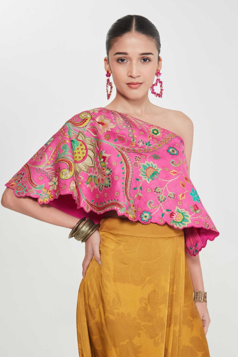 MASTANI ONE SHOULDER TOP AND DRAPE SKIRT-Kaftan-Siddhartha Bansal