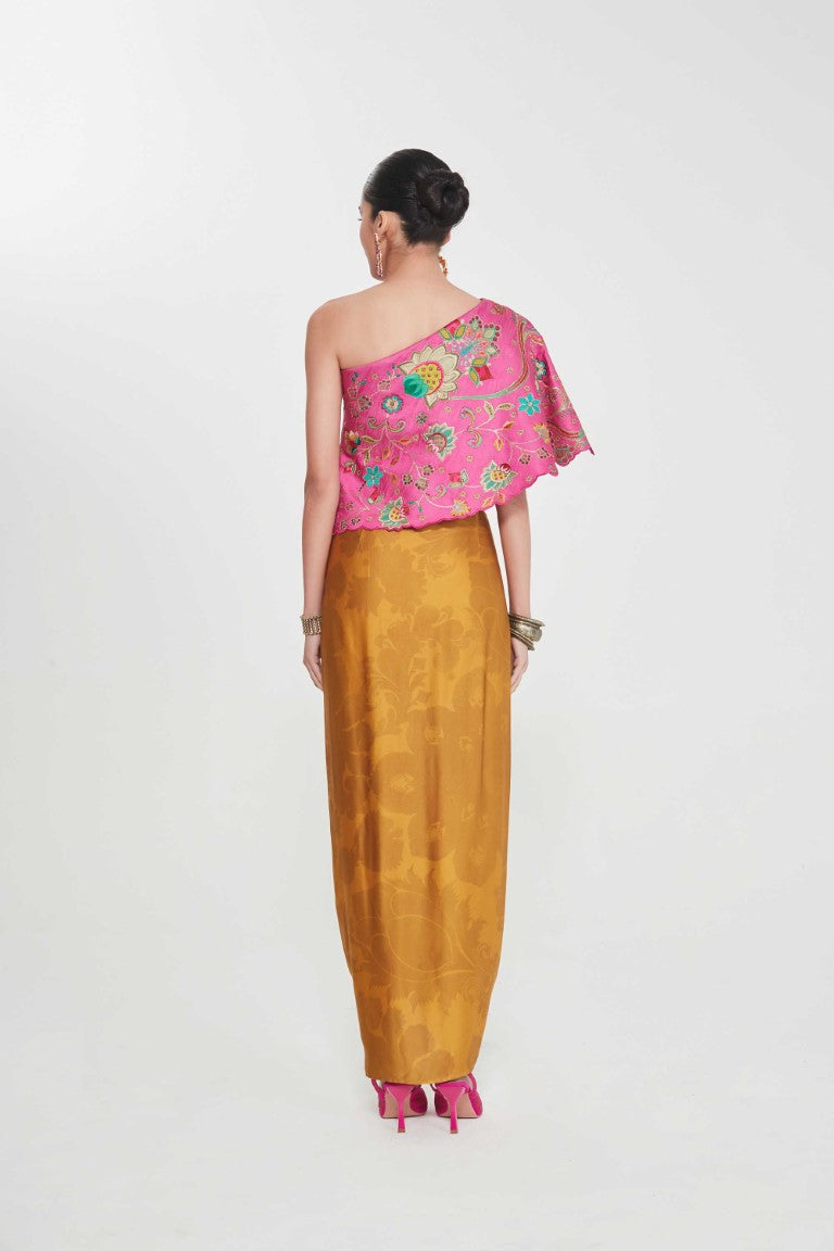 MASTANI ONE SHOULDER TOP AND DRAPE SKIRT-Kaftan-Siddhartha Bansal