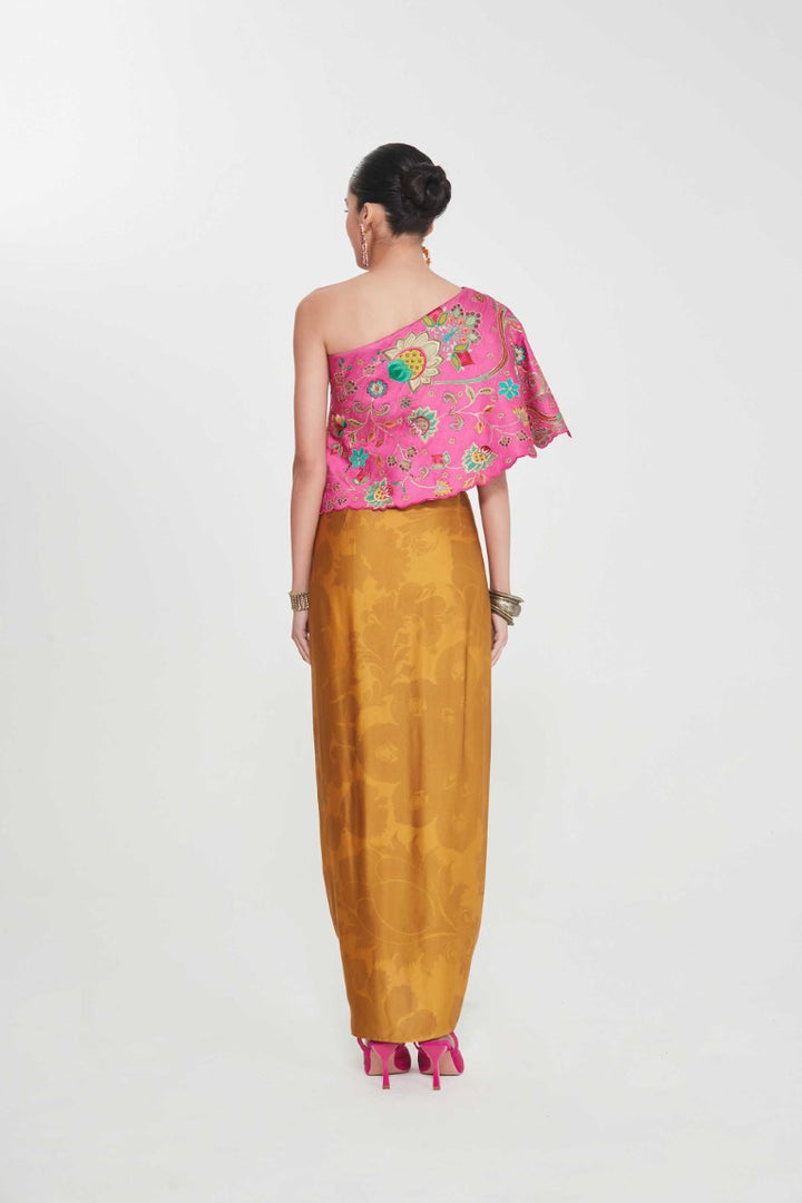 MASTANI ONE SHOULDER TOP AND DRAPE SKIRT-Kaftan-Siddhartha Bansal