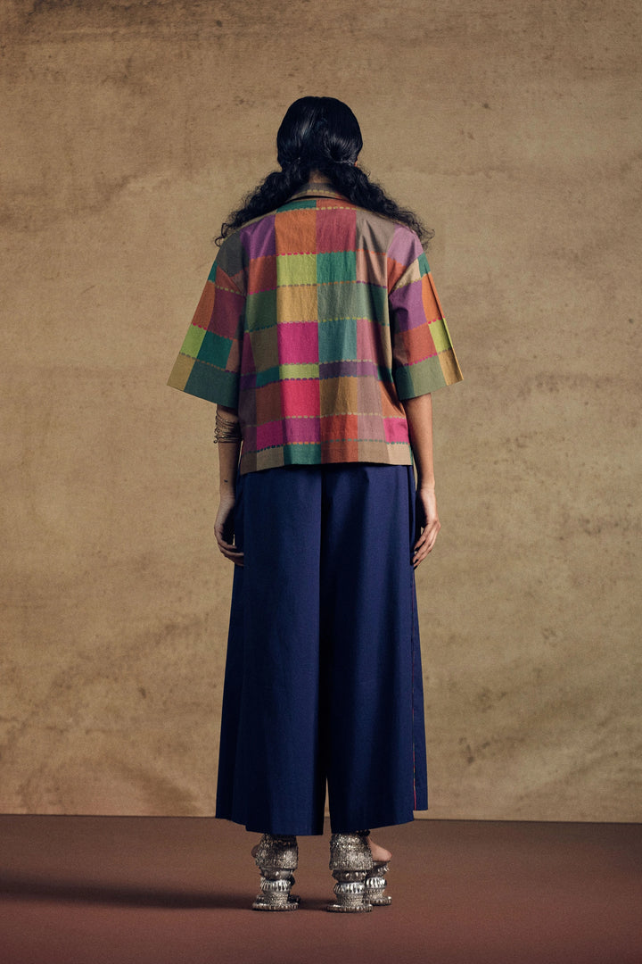 Kamdhenu Oversize Top And Blue Fluid Wide - Leg Pant Set