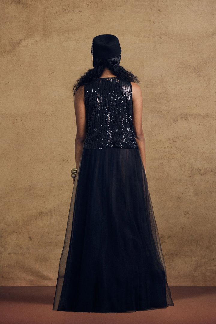Sufi Embroidery Top And Layered Skirt Set