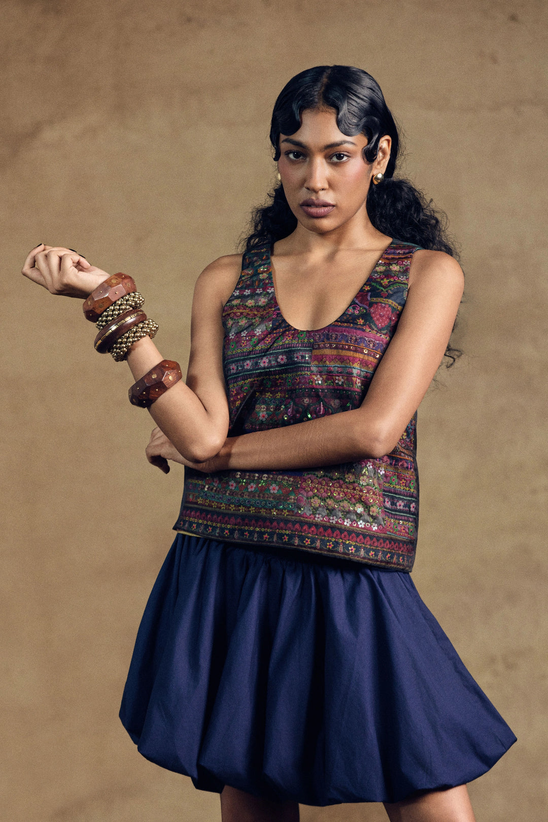 Black Emboridered Border Top