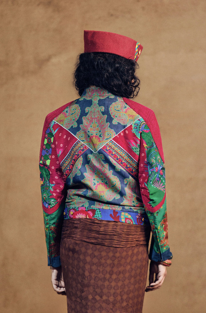 Paiseley Multi Panel Jacket And Draped Skirt Set