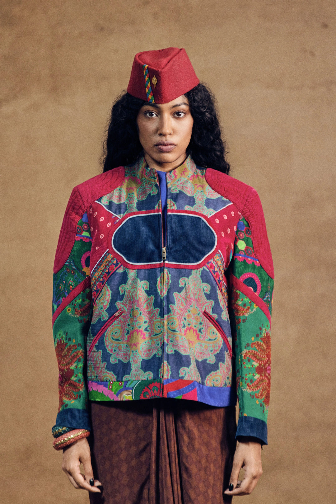 Paiseley Multi Panel Jacket And Draped Skirt Set