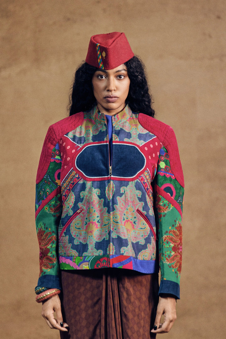 Paiseley Multi Panel Jacket And Draped Skirt Set