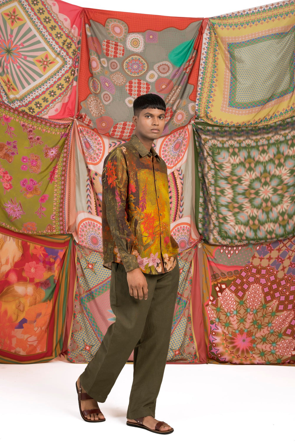 Olive Bloom Linen Shirt-Shirts-Siddhartha Bansal