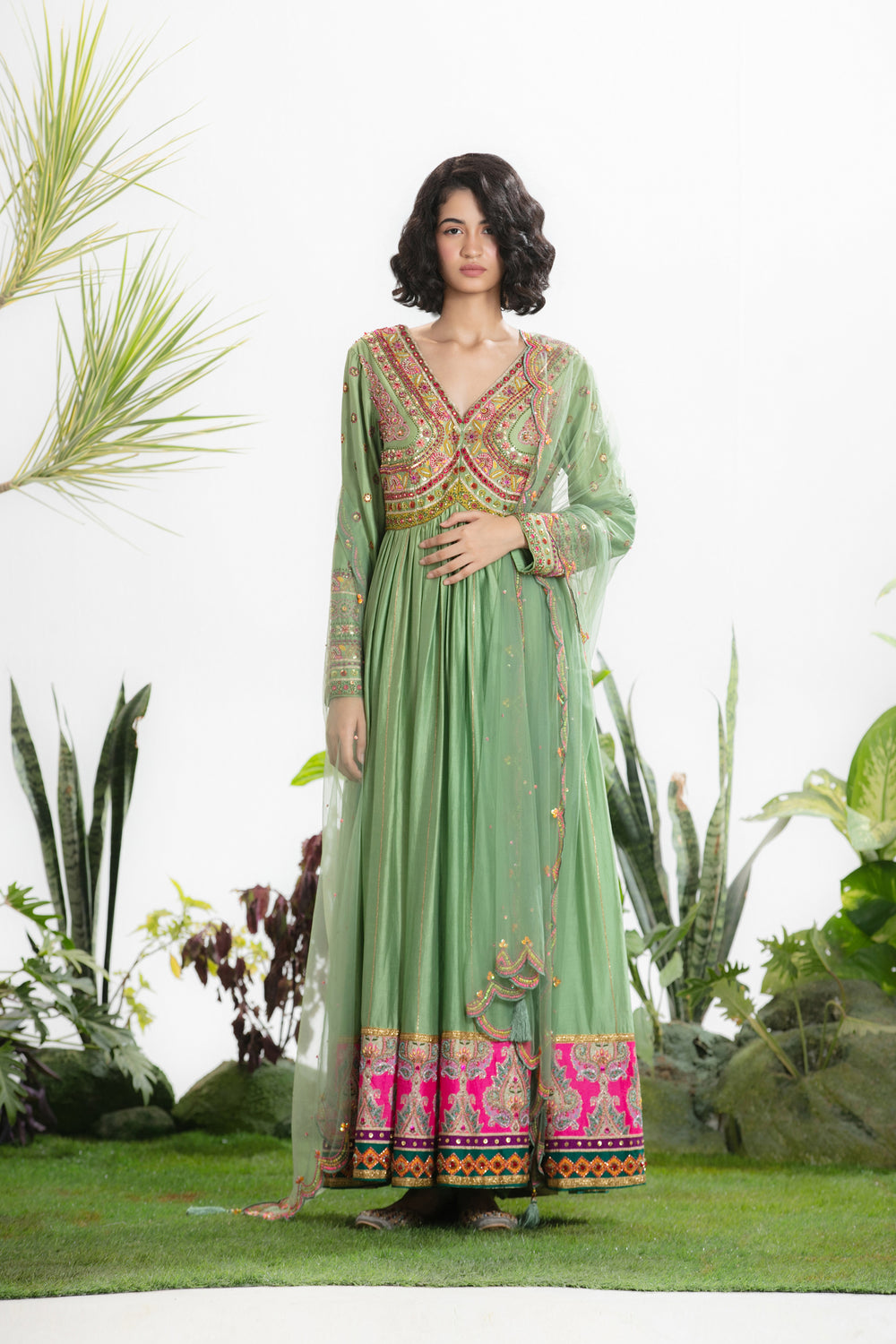 AARAVI GREEN ANARKALI SET-Kaftan-Siddhartha Bansal
