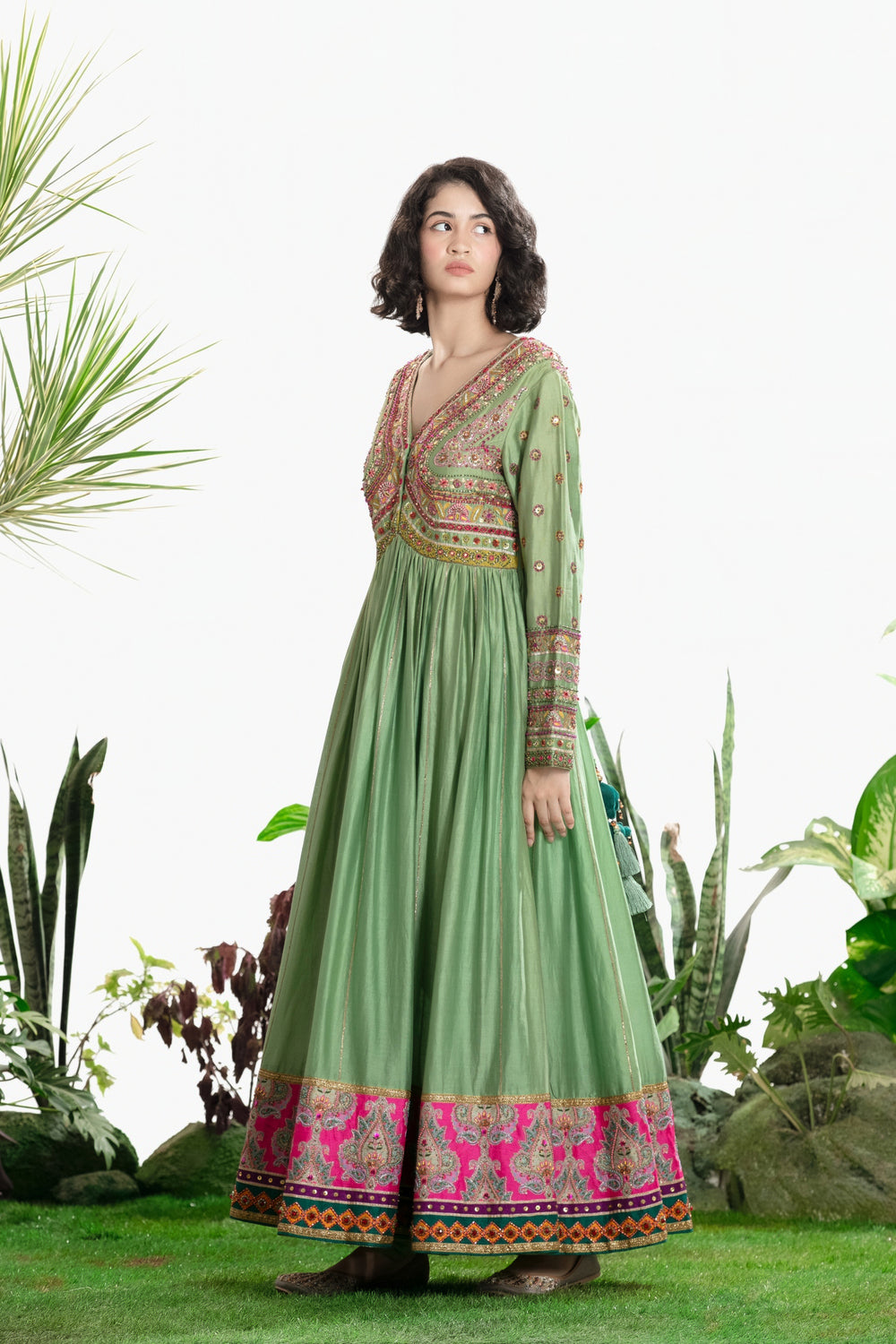 AARAVI GREEN ANARKALI SET-Kaftan-Siddhartha Bansal