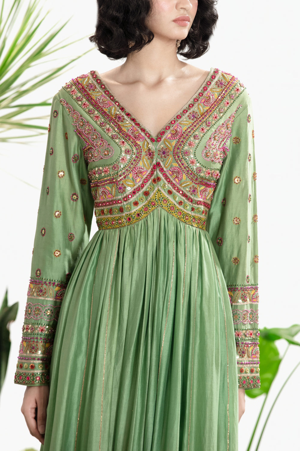 AARAVI GREEN ANARKALI SET-Kaftan-Siddhartha Bansal