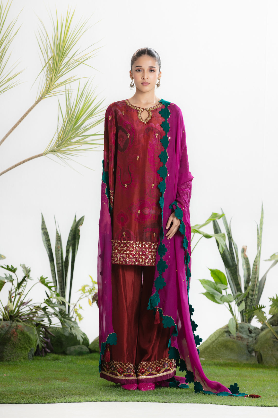MAROON PRINTED KURTA SET-Kaftan-Siddhartha Bansal
