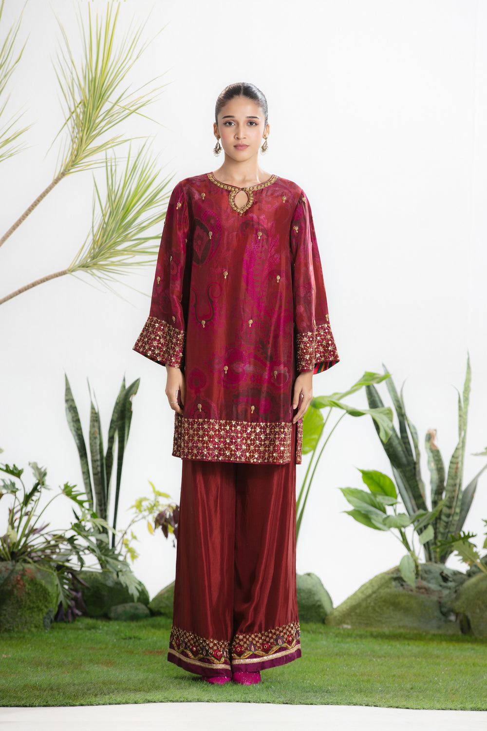 MAROON PRINTED KURTA SET-Kaftan-Siddhartha Bansal