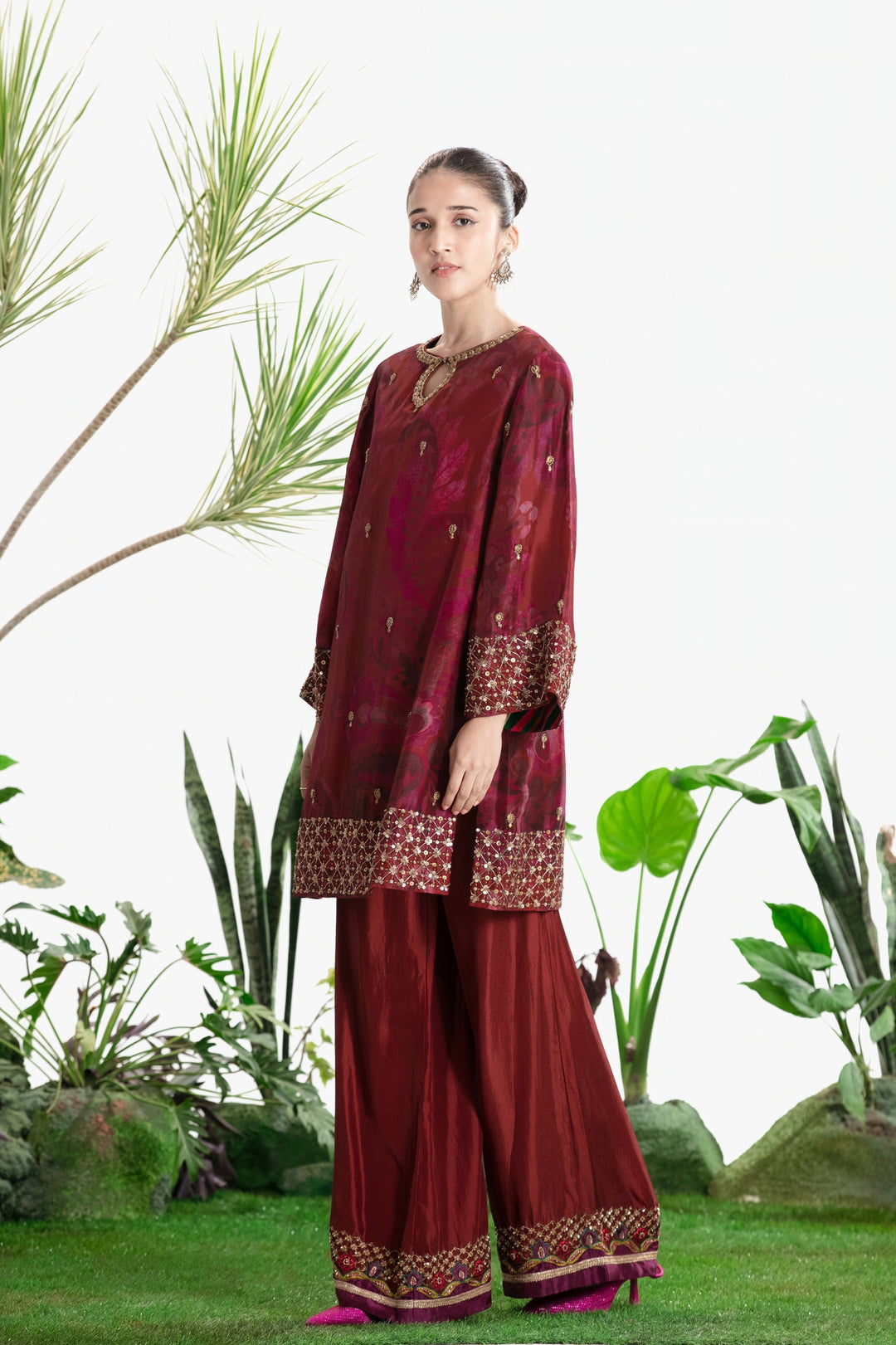 MAROON PRINTED KURTA SET-Kaftan-Siddhartha Bansal