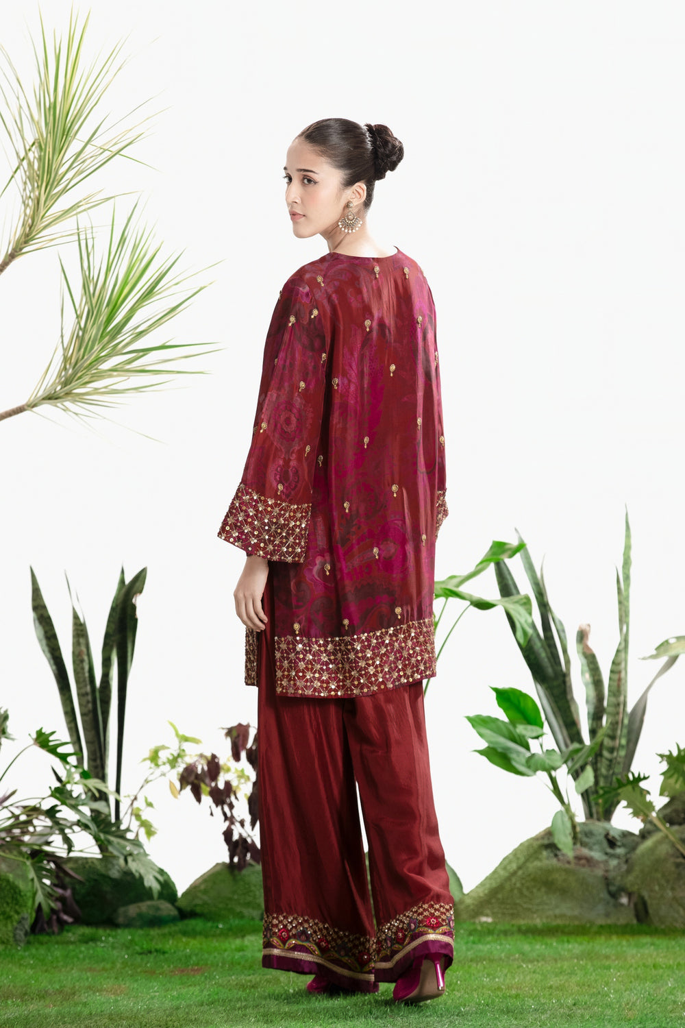 MAROON PRINTED KURTA SET-Kaftan-Siddhartha Bansal