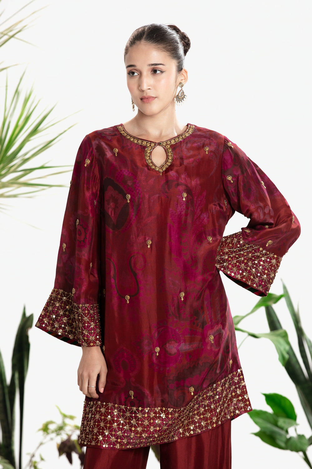 MAROON PRINTED KURTA SET-Kaftan-Siddhartha Bansal