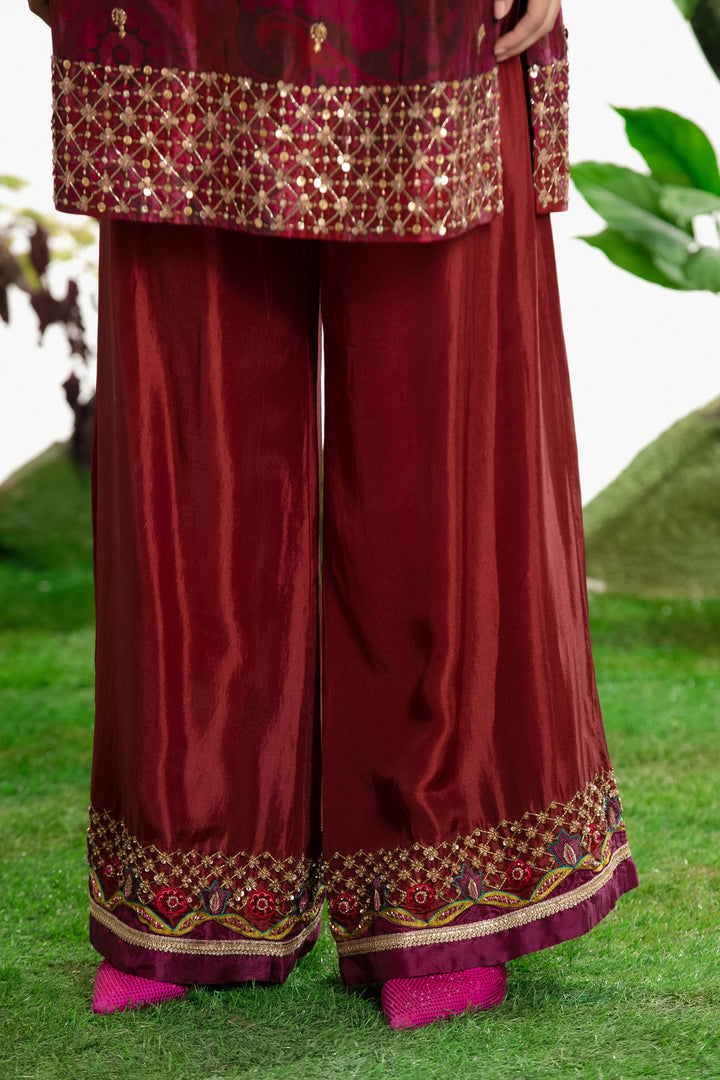 MAROON PRINTED KURTA SET-Kaftan-Siddhartha Bansal