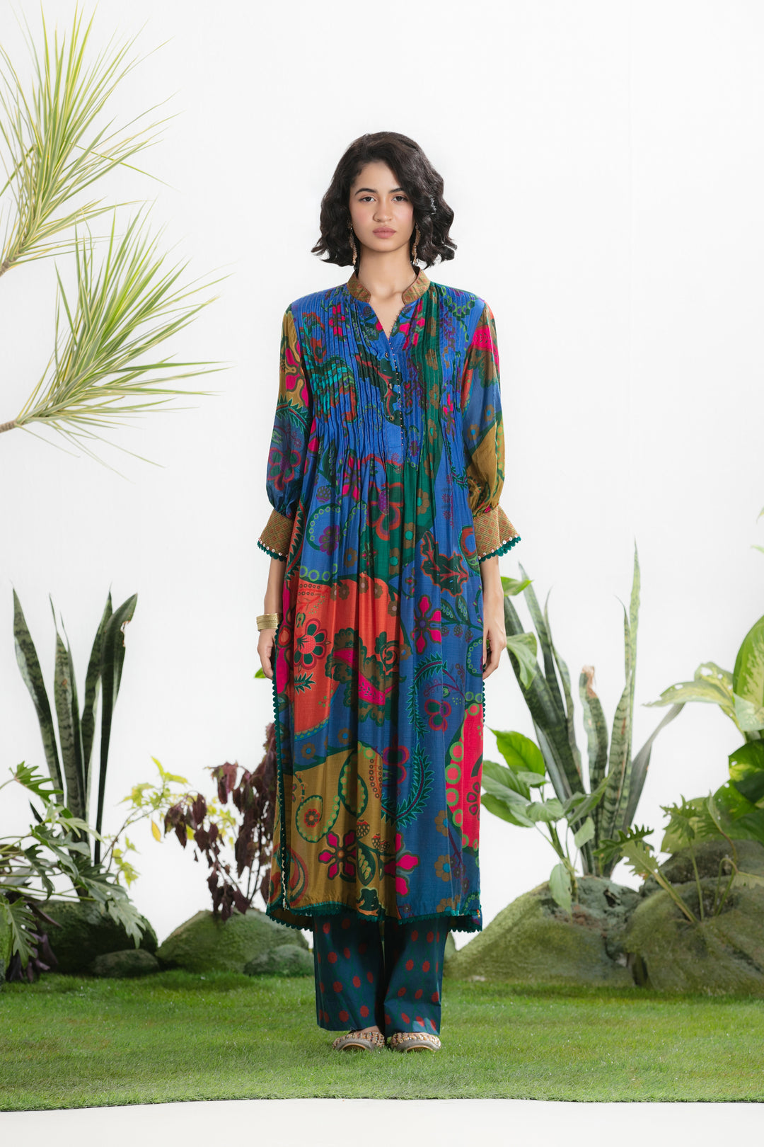 BLUE FLORAL PRINTED KURTA SET-Kaftan-Siddhartha Bansal