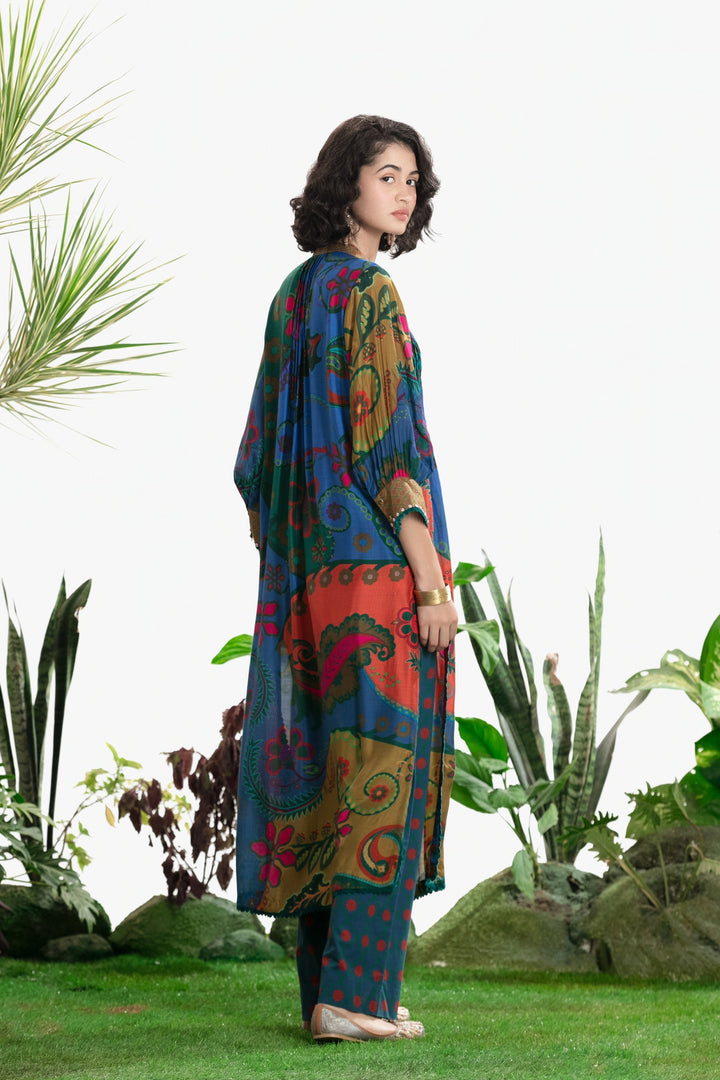 BLUE FLORAL PRINTED KURTA SET-Kaftan-Siddhartha Bansal